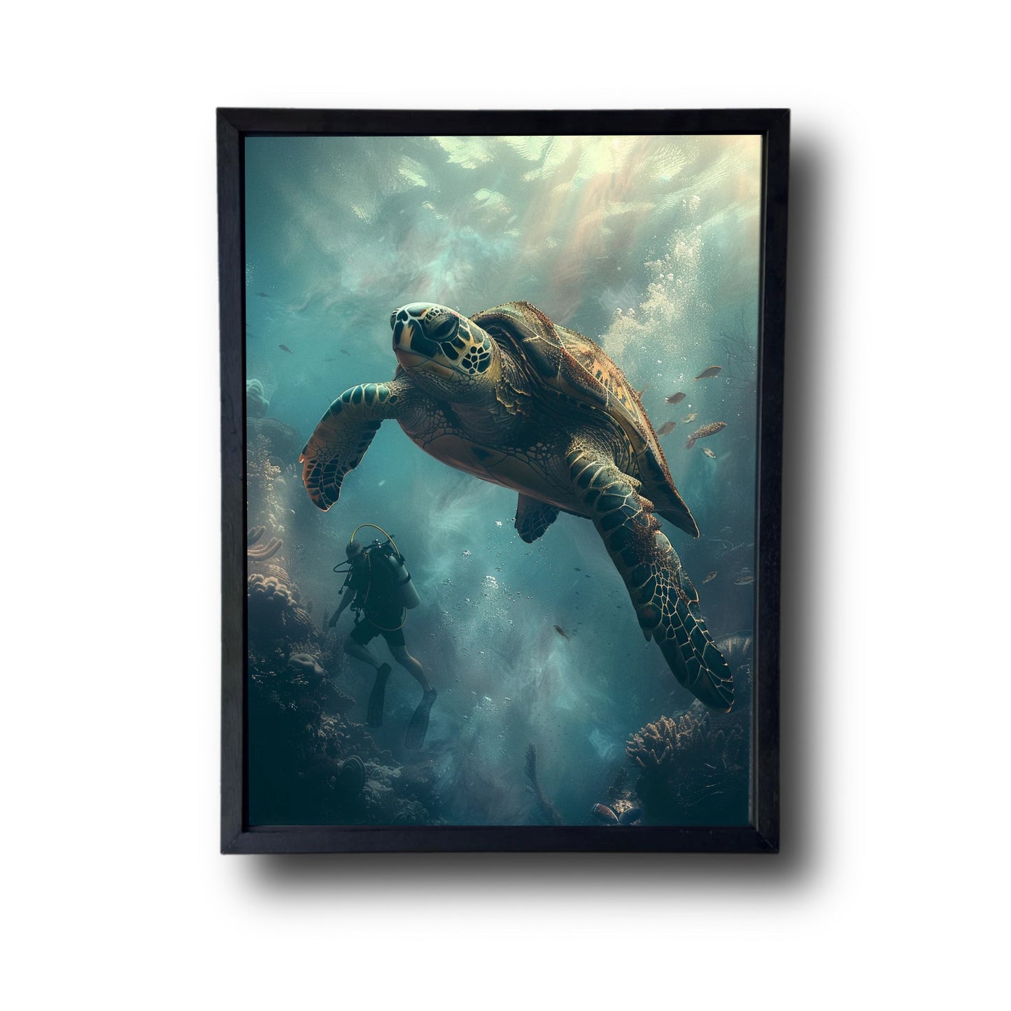 Man Dives in Ocean Big Turtle 3.0