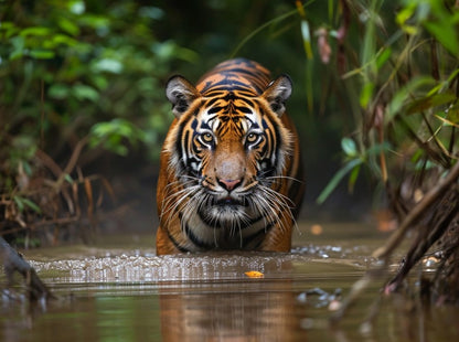 Sumatran Tiger Steakthily Approachin Waterhole