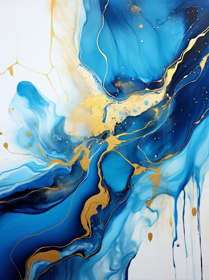 Abstract Painting White Blue And Gold 3.0