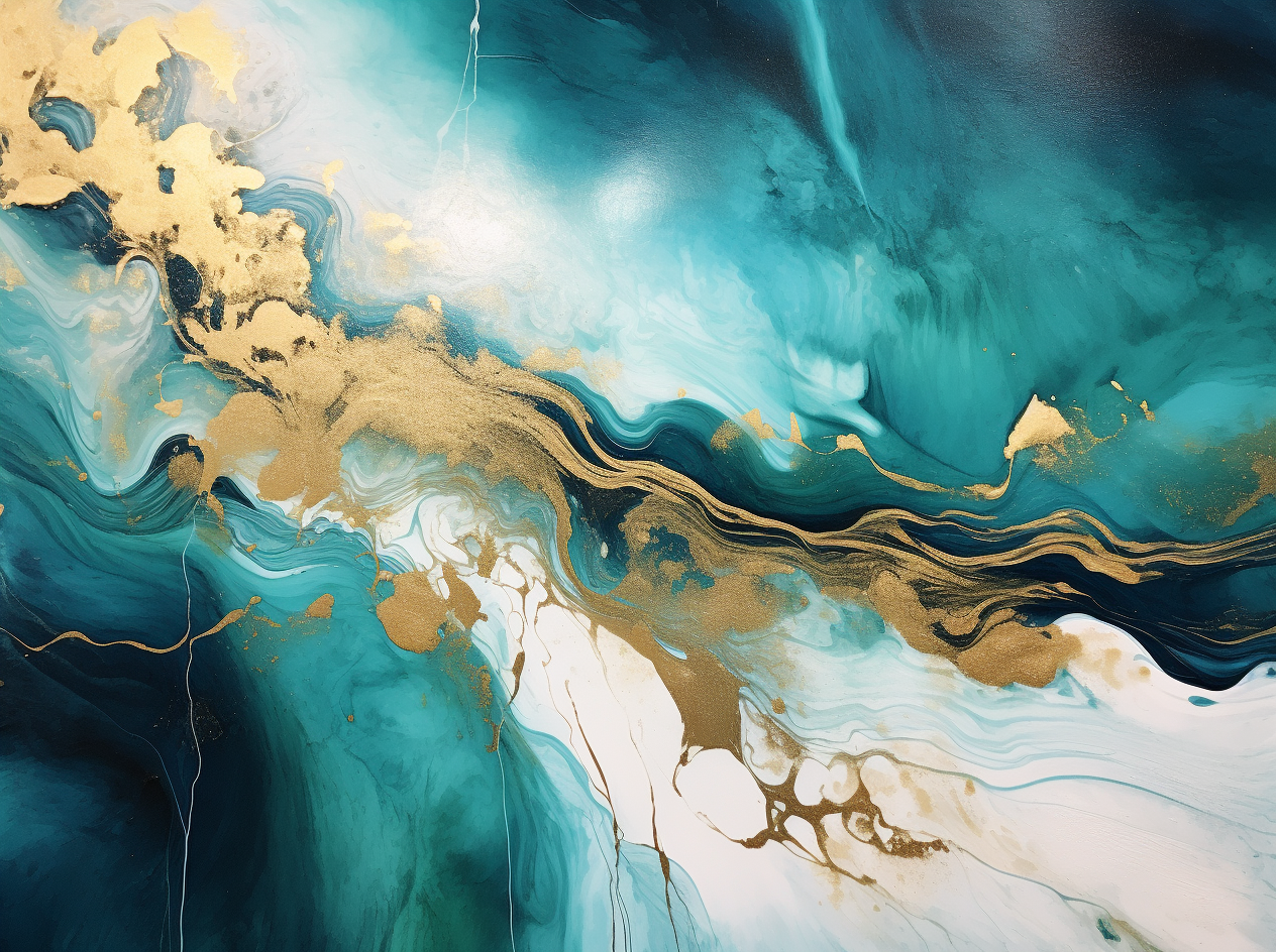 Abstract Painting With Turquoise Green And Gold