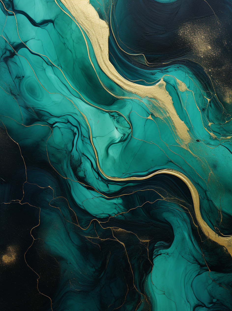 Abstract Golden And Swirls Green Painting 2.0