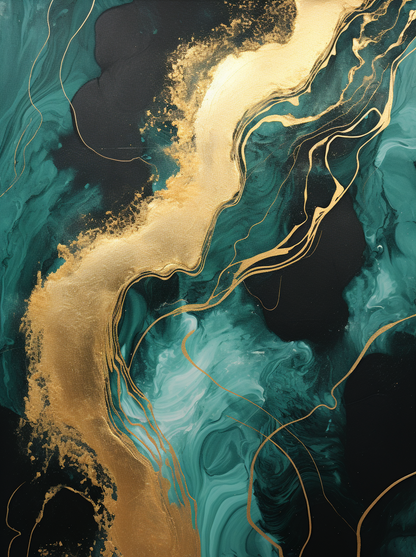 Abstract Golden And Swirls Green Painting 3.0