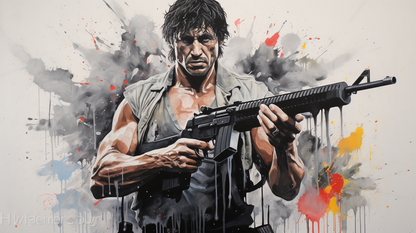 Painted Rambo Holding Gun