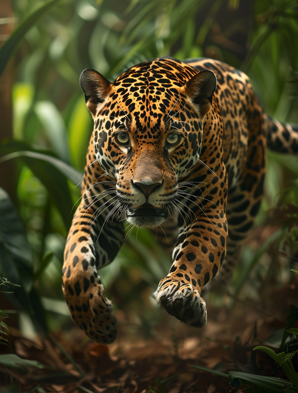 Jaguar running through the Jungle