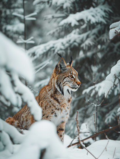 Side View Lynx CamouFlaged In Winterforest