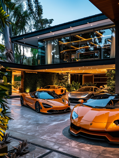 Supercars Front of Mansion Beverly Hills