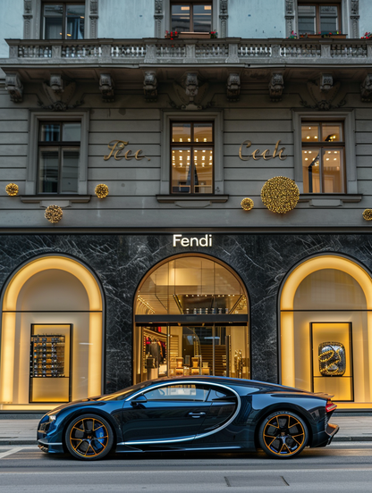 Bugatti Chiron Front of Fendi Store