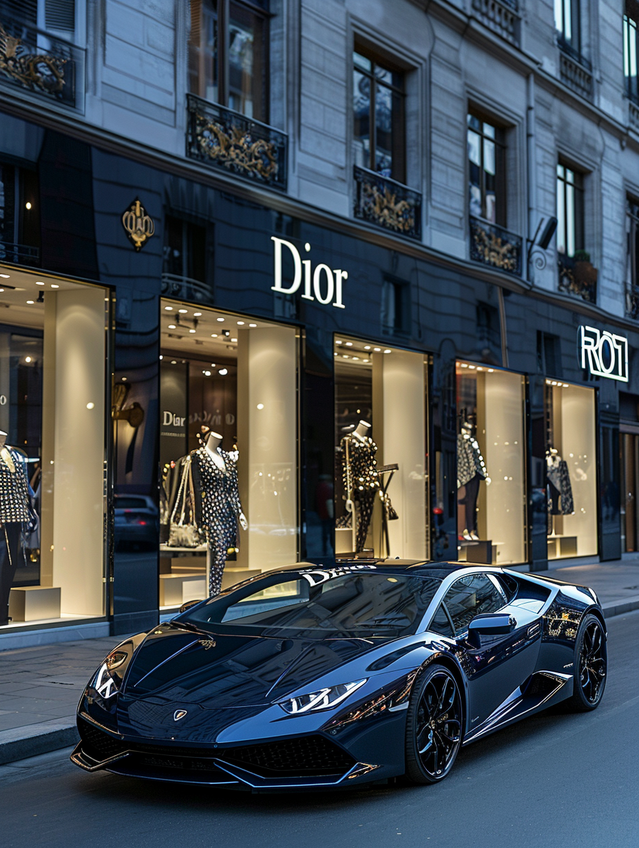 Black Lambo Front of Dior Store
