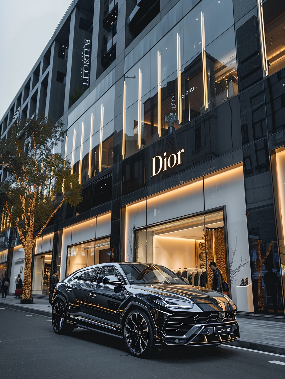 Black Lambo Urus Front of Dior Store 2.0