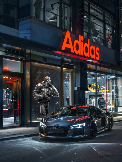 Audi R8 Front of Adidas Store