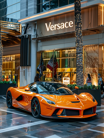 Ferrari Front of Versace Store