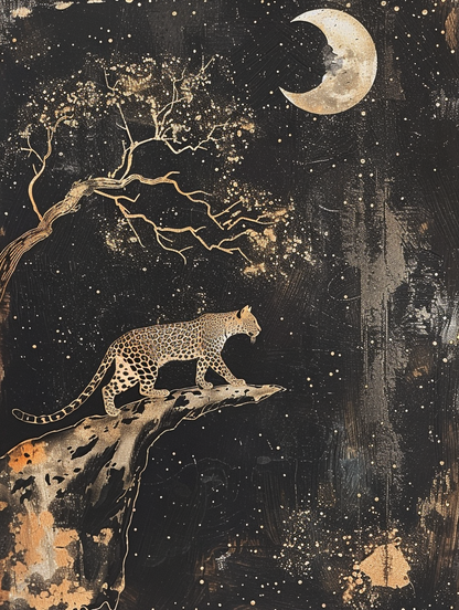 Leopard Walks by the Sky Night Left