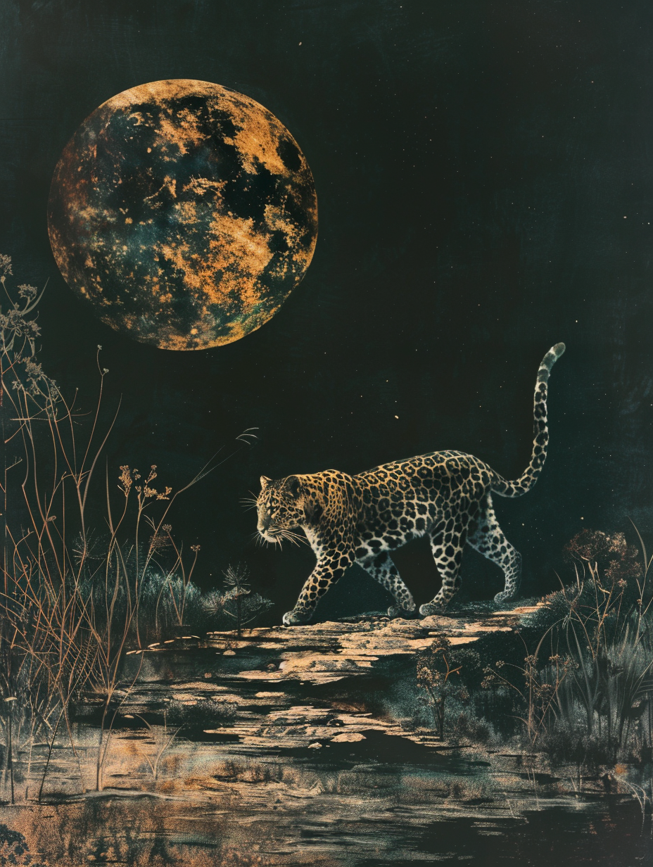 Leopard Walks by the Sky Night Right