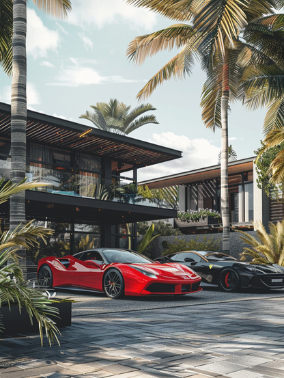 Luxury Mansion WIth Supercars Front