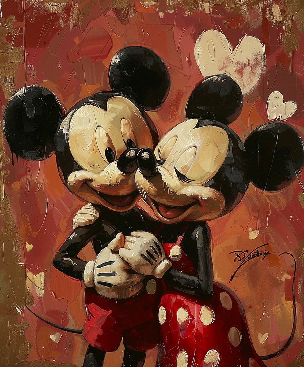 Mickey and Minnie romantic Love painted