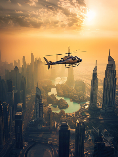 Helicopter Dubai Sunset
