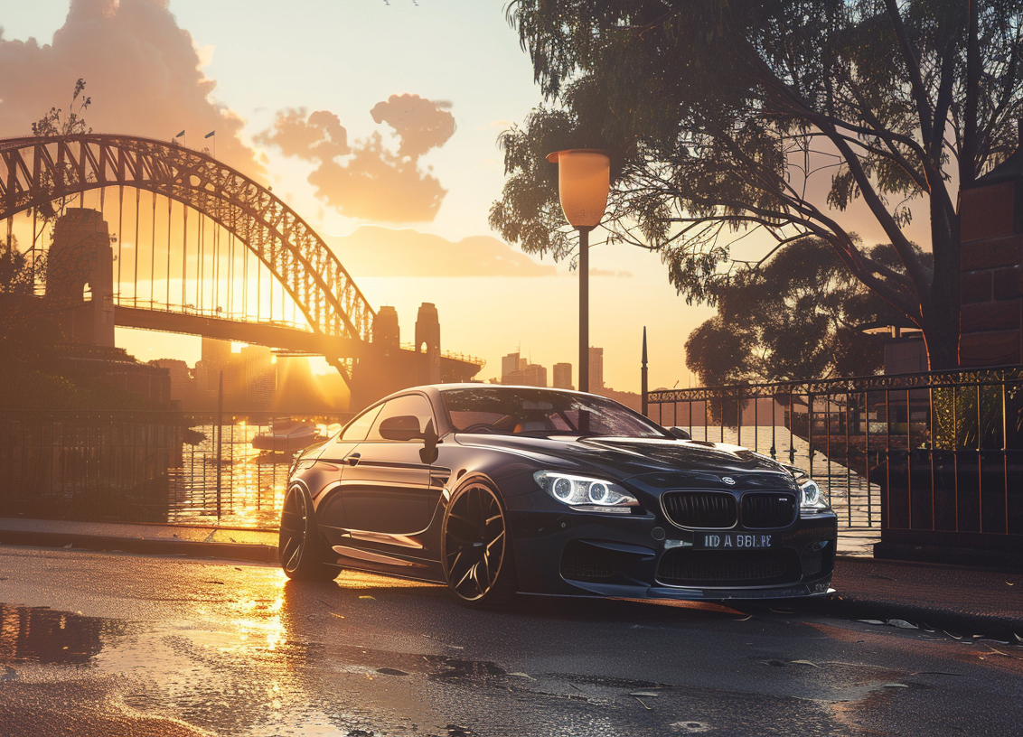 Sydney bridge BMW sunset