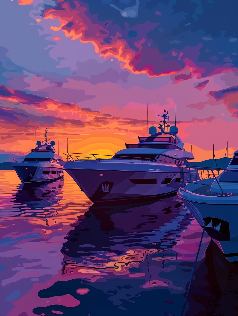 Purple Sunset Yacht Drawing